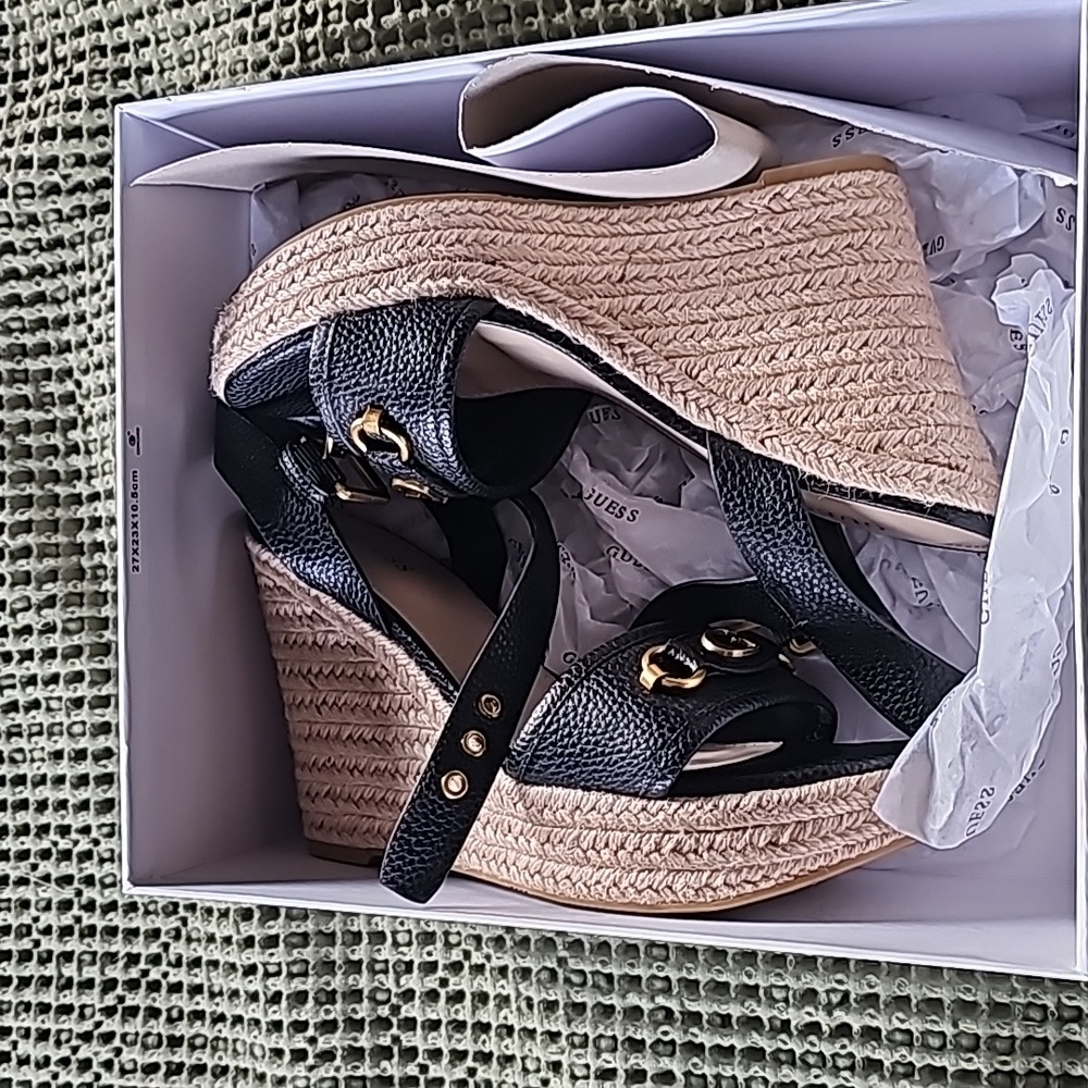 Guess size 7.5 black wedge sandals